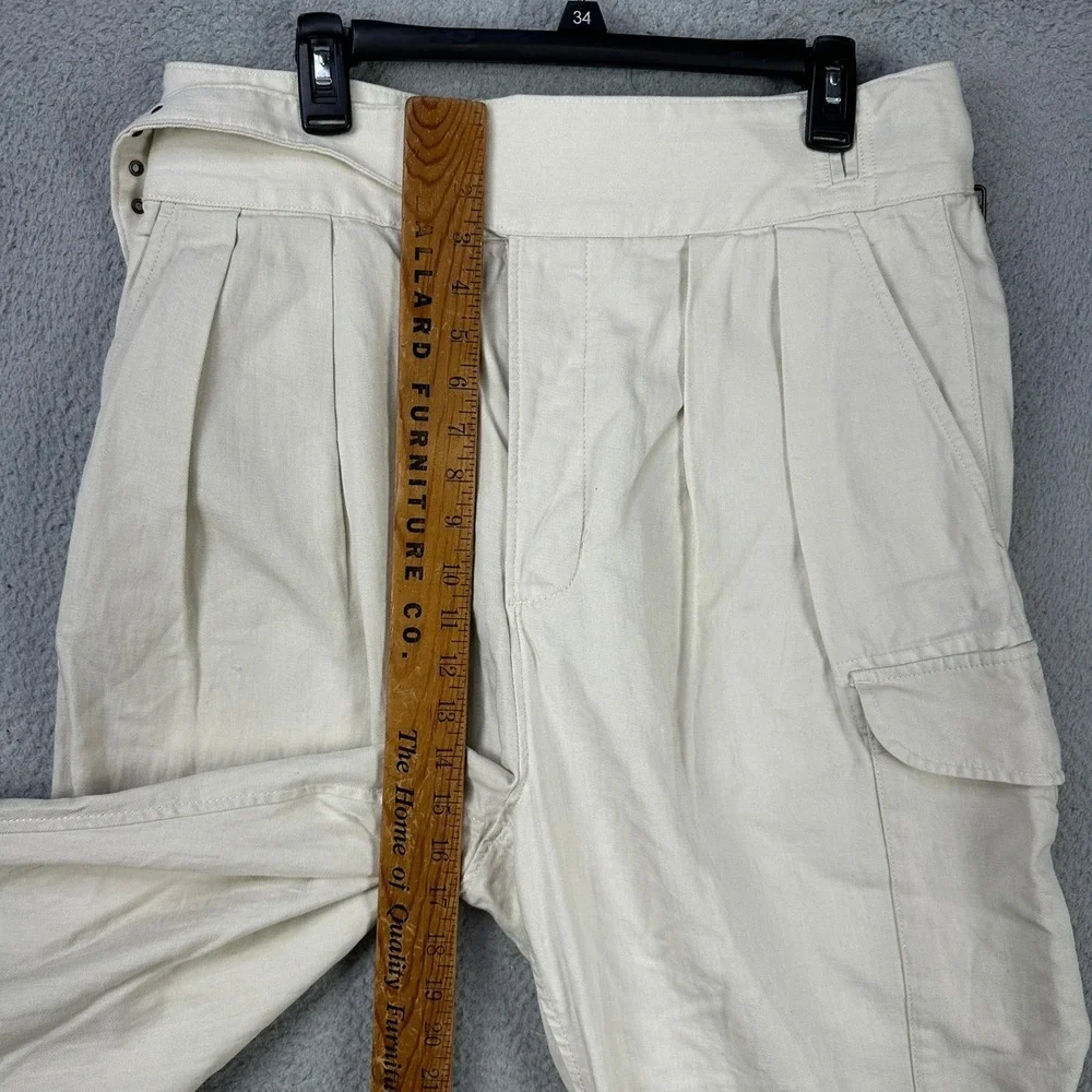 Banana Republic Womens Baggy Cargo Pants 12 Petite Cream Belted Linen Blend NEW